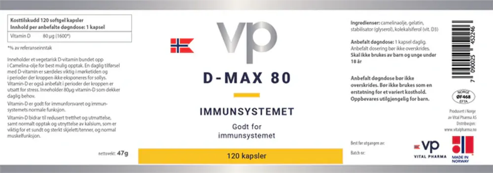 D-Max 80 D-vitamin: 6 måneders forbruk